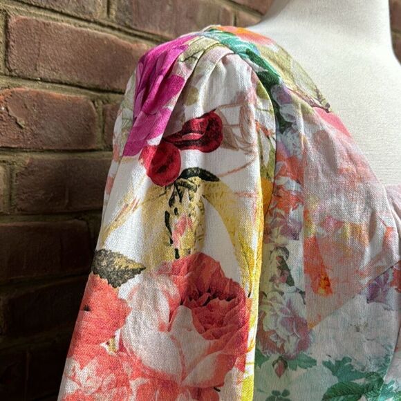 Vince Camuto Faux Wrap Square Neck Floral Print Dress Size 16 NEW - Picture 3 of 10